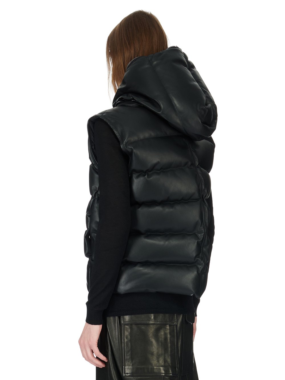 RICK OWENS FW23 LUXOR SEALED VEST IN BLACK PEACHED LAMB SKIN