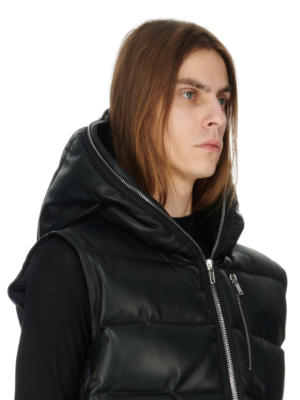 RICK OWENS FW23 LUXOR SEALED VEST IN BLACK PEACHED LAMB SKIN