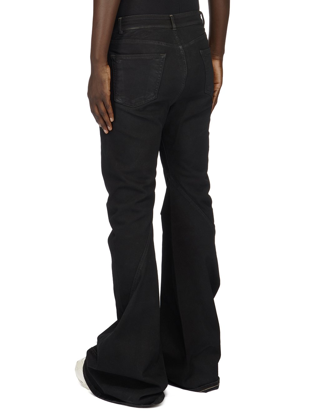 RICK OWENS FW23 LUXOR BIAS BOOTCUT IN BLACKETY BLACK STRETCH DENIM 