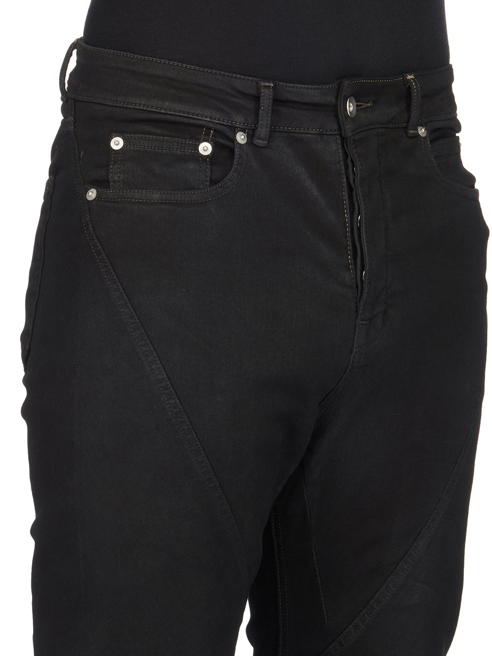 RICK OWENS FW23 LUXOR BIAS BOOTCUT IN BLACKETY BLACK STRETCH DENIM 