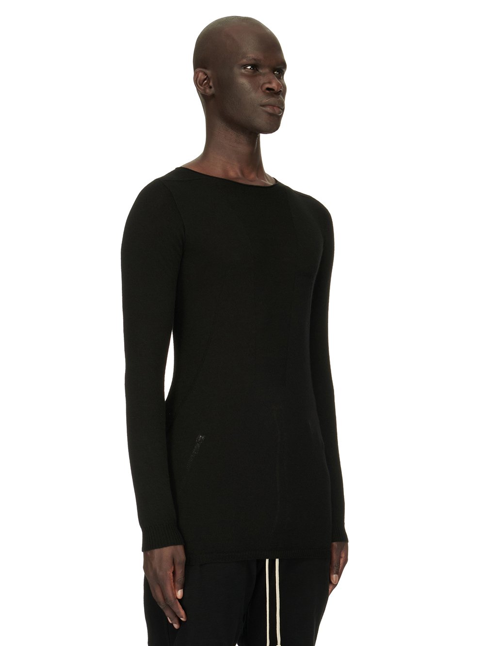 RICK OWENS FW23 LUXOR ROUND NECK IN BLACK LIGHTWEIGHT RASATO KNIT