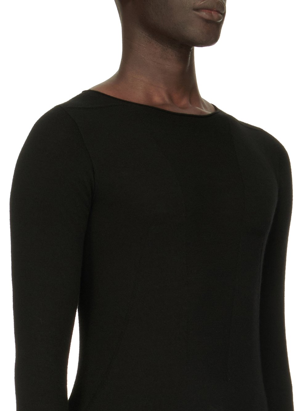 RICK OWENS FW23 LUXOR ROUND NECK IN BLACK LIGHTWEIGHT RASATO KNIT