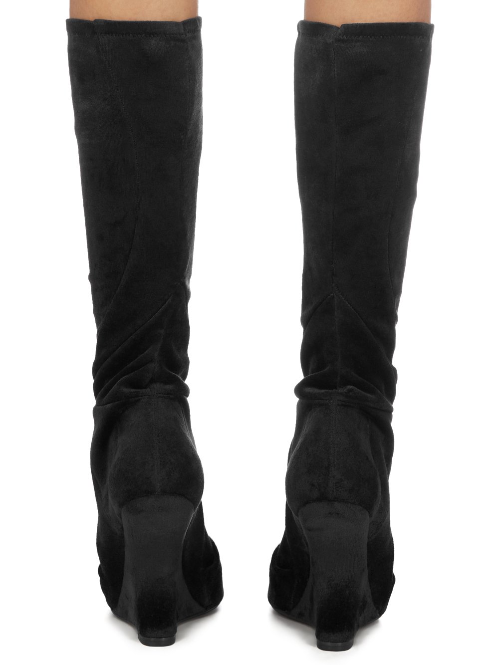 RICK OWENS LILIES FW23 LUXOR CANTILEVER 11 MID CALF BOOT IN BLACK VELVET JERSEY