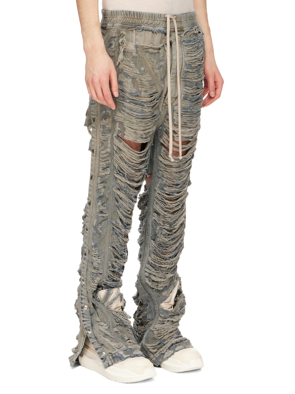 DRKSHDW FW23 LUXOR PUSHER PANTS IN 13OZ MINERAL PEARL SHREDDED DENIM