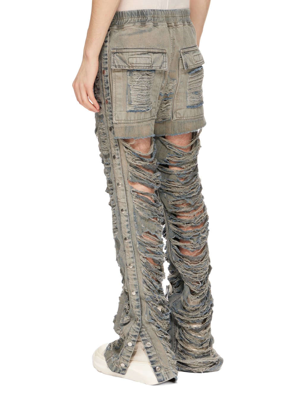 DRKSHDW FW23 LUXOR PUSHER PANTS IN 13OZ MINERAL PEARL SHREDDED DENIM