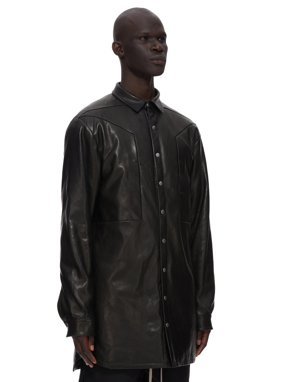 RICK OWENS FW23 LUXOR JUMBO FOGPOCKET OUTERSHIRT IN BLACK VEG NAPPA LAMB