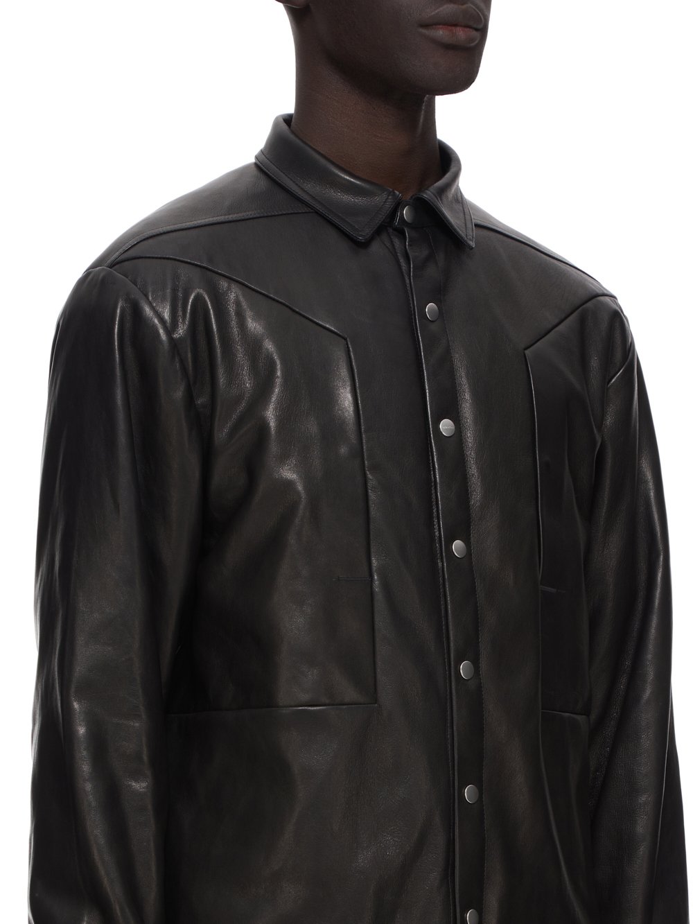 RICK OWENS FW23 LUXOR JUMBO FOGPOCKET OUTERSHIRT IN BLACK VEG NAPPA LAMB