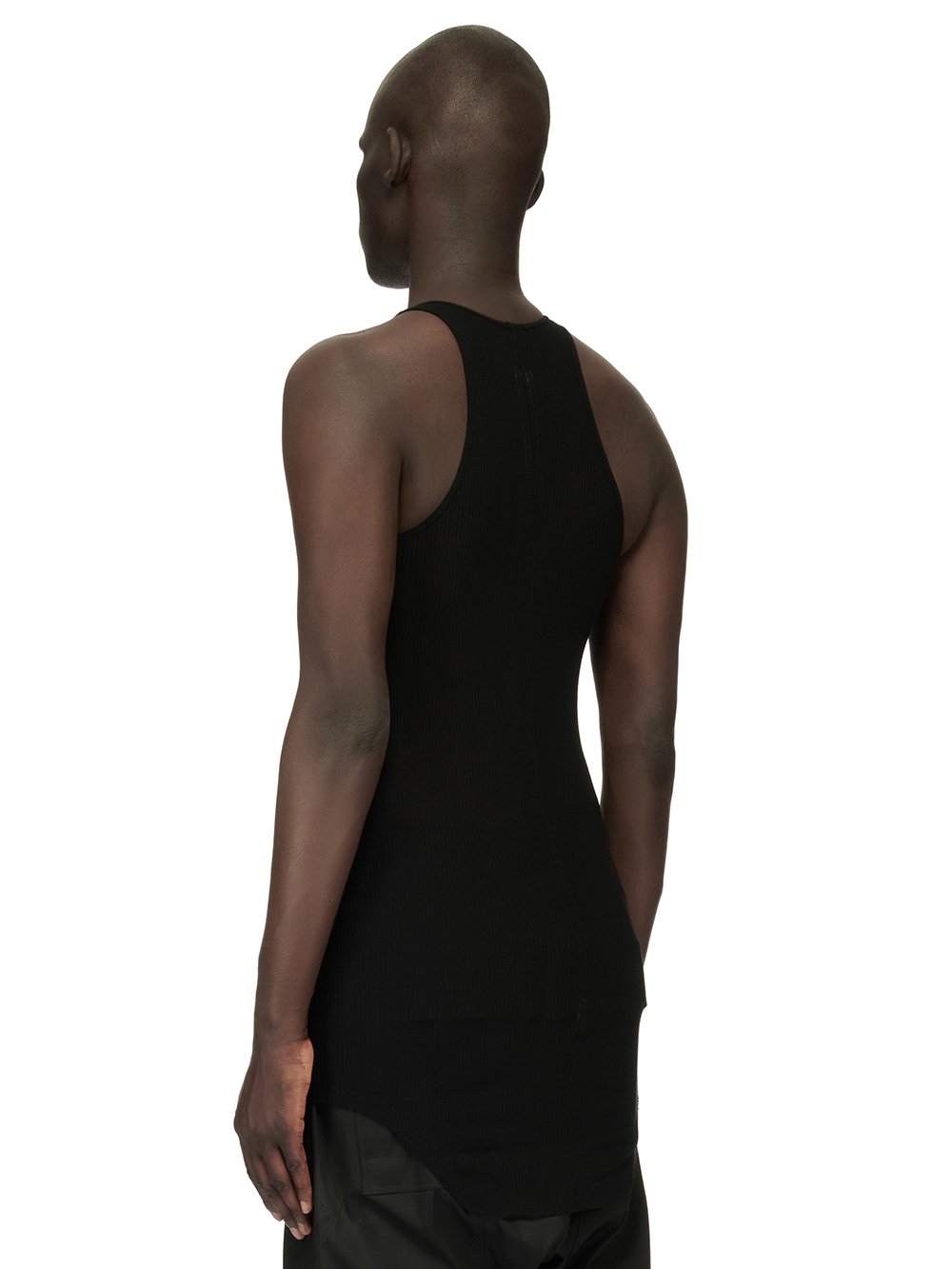 RICK OWENS FOREVER BASIC RIB TANK IN BLACK VISCOSE SILK RIB JERSEY