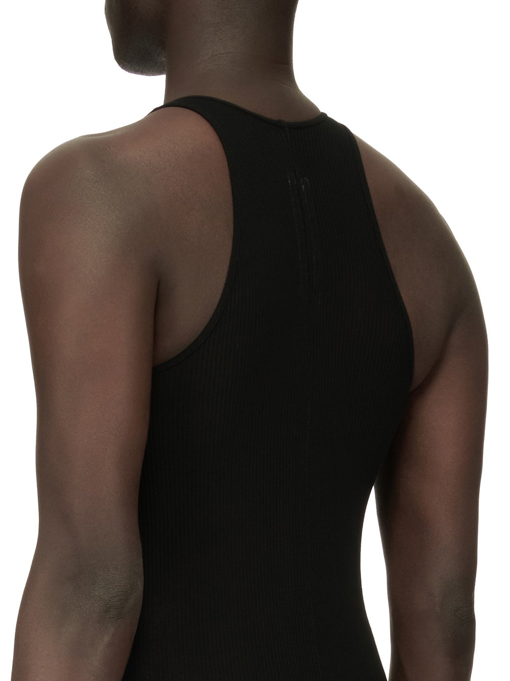 RICK OWENS FOREVER BASIC RIB TANK IN BLACK VISCOSE SILK RIB JERSEY