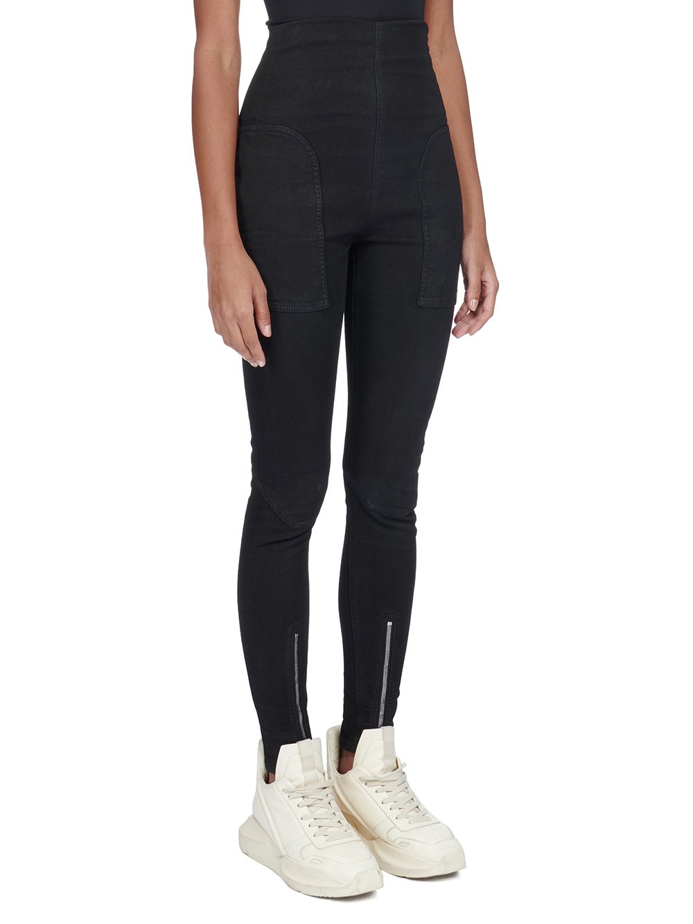 DRKSHDW FW23 LUXOR DIRT WAIST LEGGINGS IN BLACKETY BLACK STRETCH DENIM 