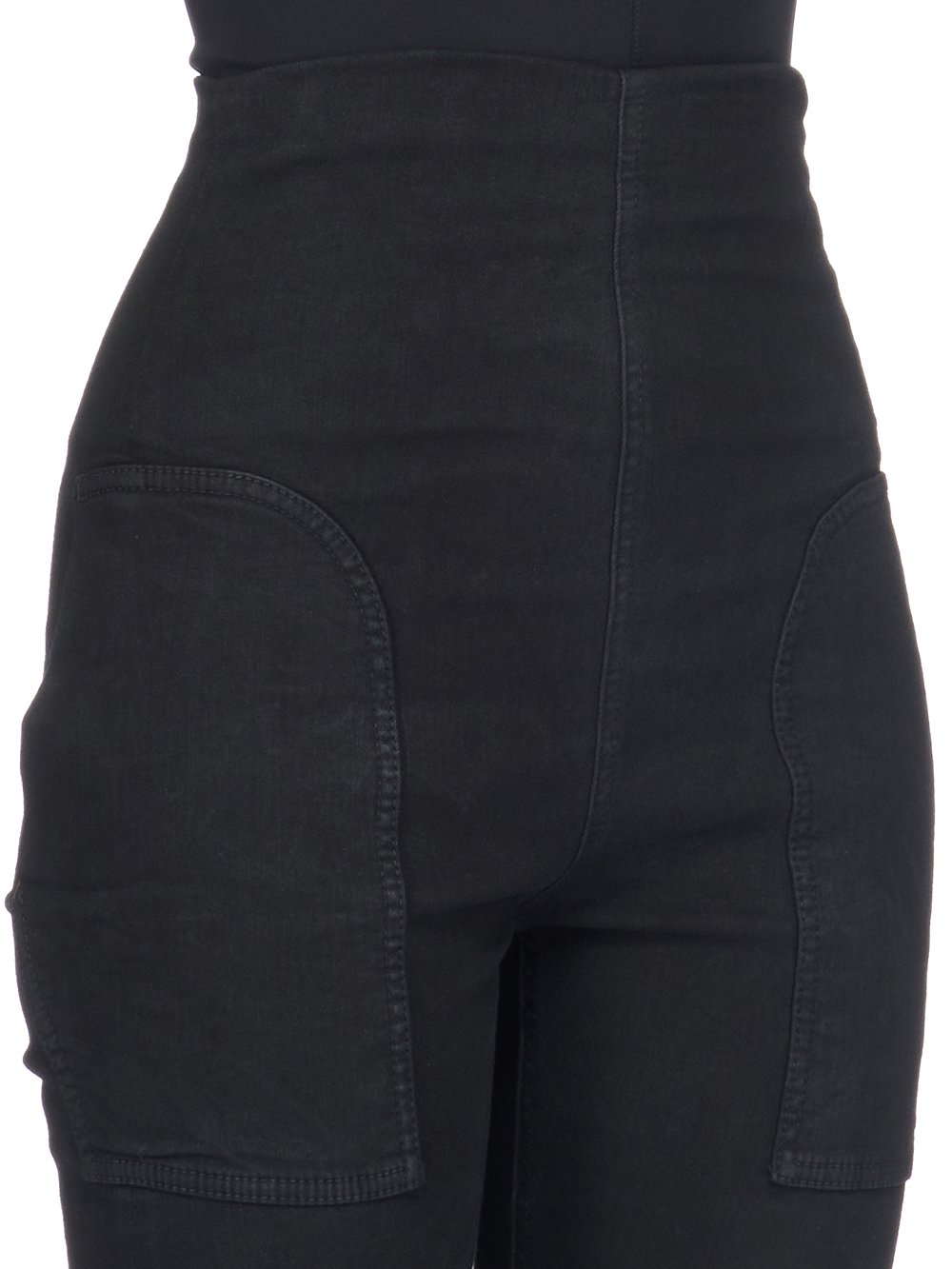 DRKSHDW FW23 LUXOR DIRT WAIST LEGGINGS IN BLACKETY BLACK STRETCH DENIM 