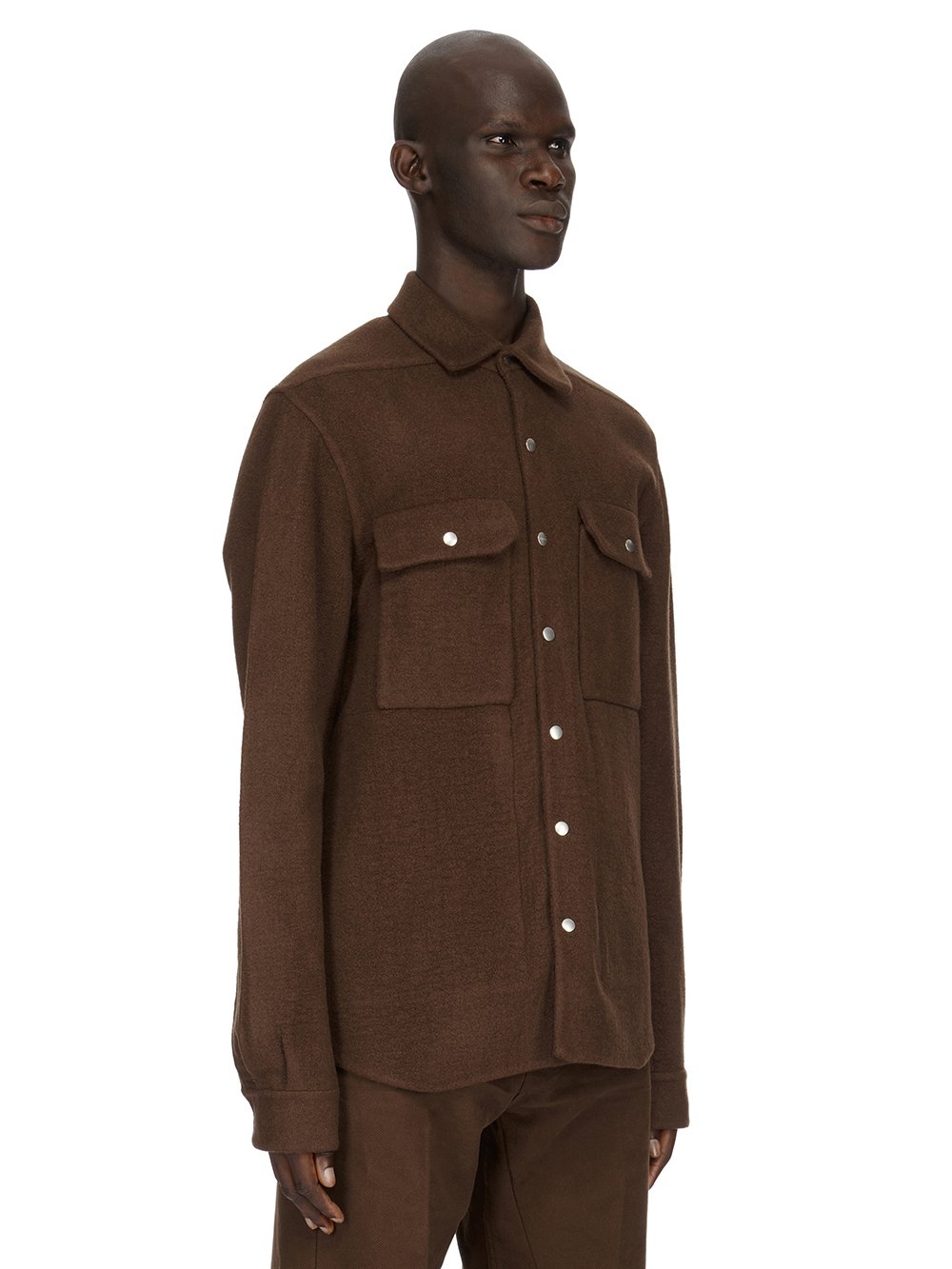 RICK OWENS FW23 LUXOR OUTERSHIRT IN BROWN DOUBLE CASHMERE