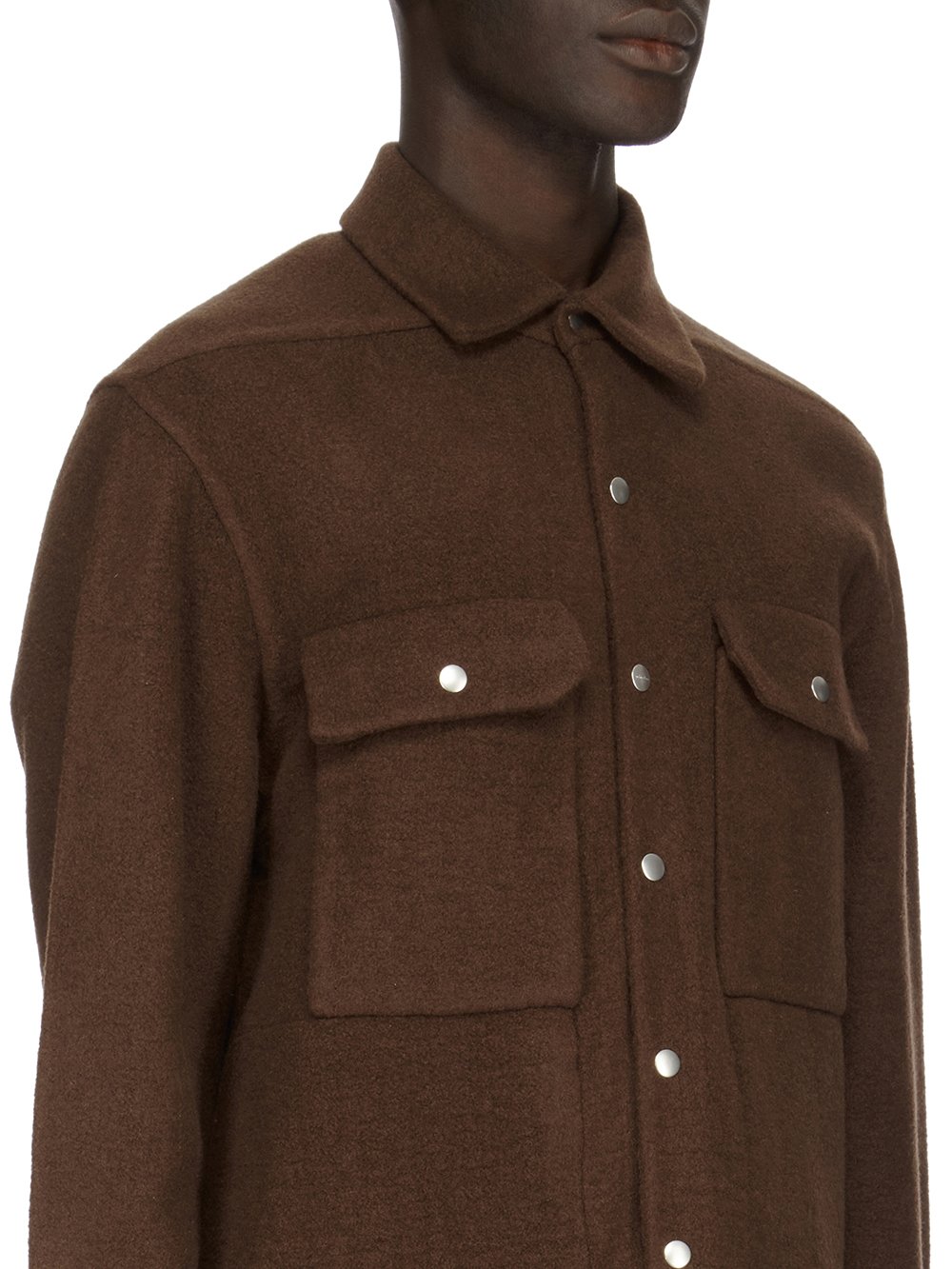 RICK OWENS FW23 LUXOR OUTERSHIRT IN BROWN DOUBLE CASHMERE