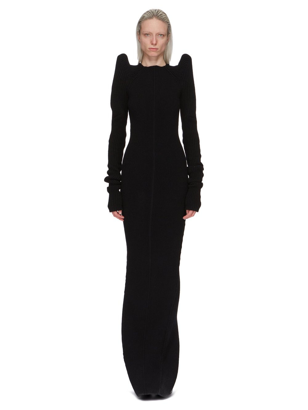 RICK OWENS FW23 LUXOR RUNWAY LONG TEC DRESS IN BLACK HEAVY RIB RECYCLED CASHMERE