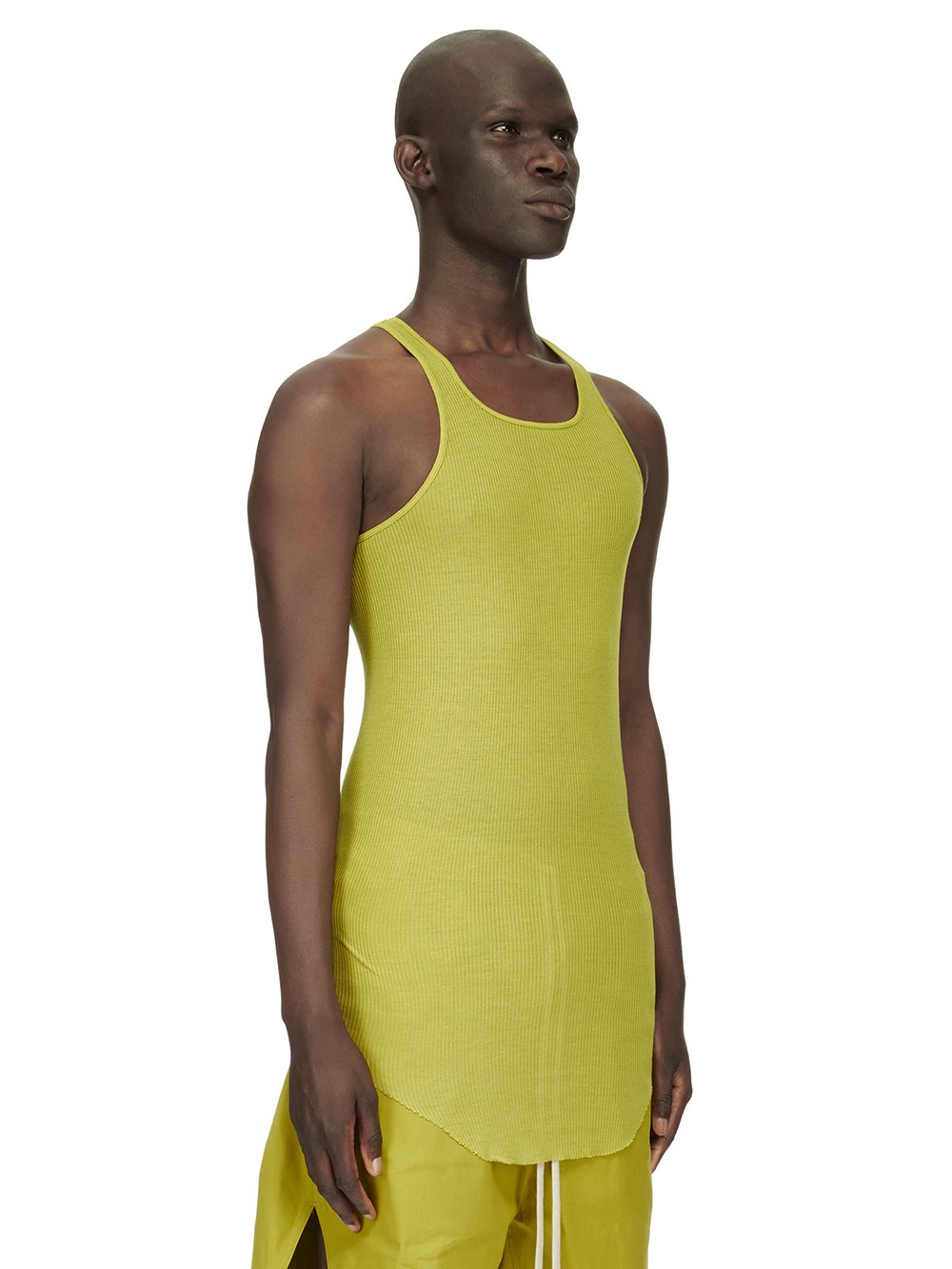 RICK OWENS FW23 LUXOR BASIC RIB TANK IN ACID YELLOW VISCOSE SILK RIB JERSEY