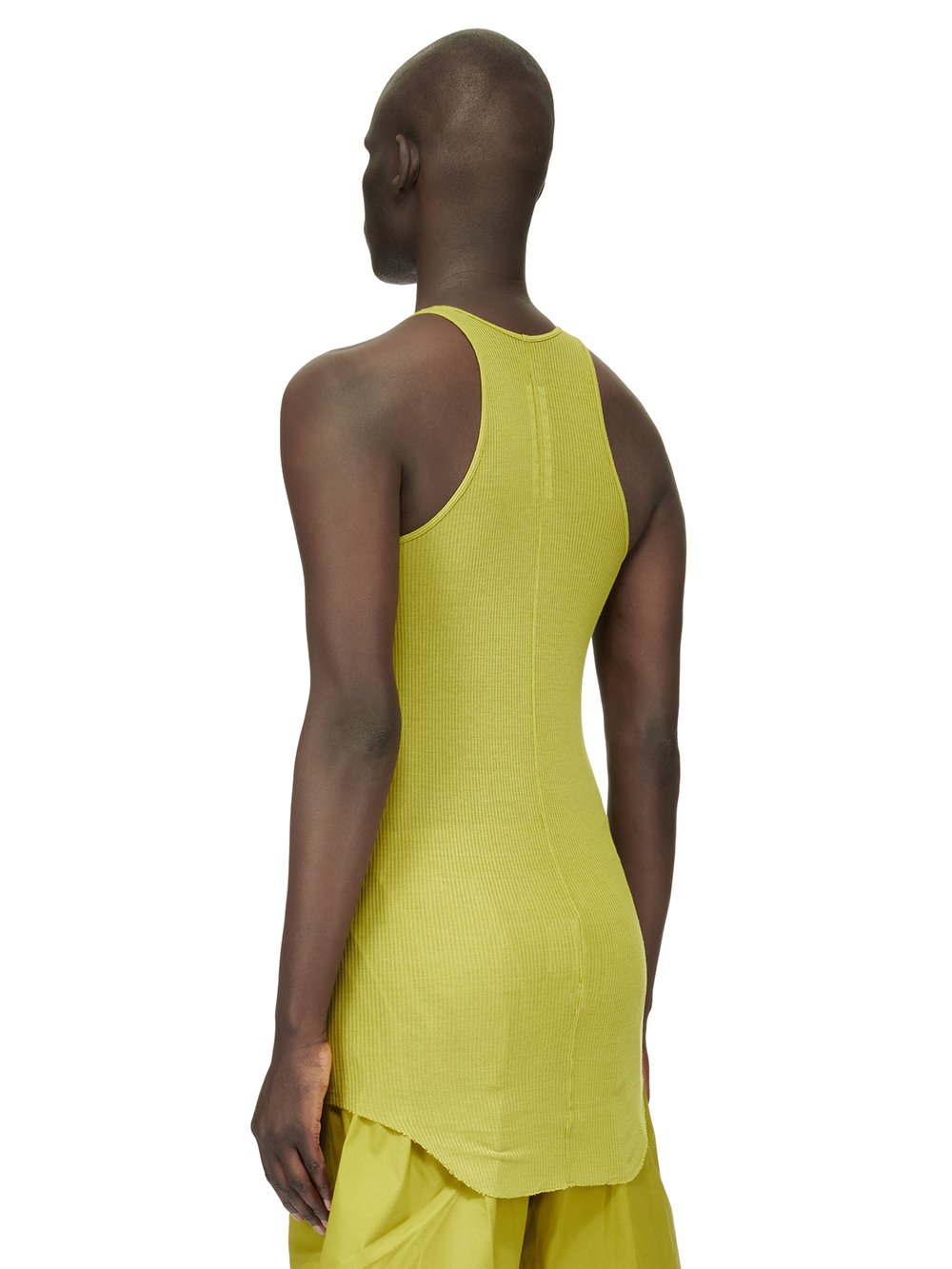 RICK OWENS FW23 LUXOR BASIC RIB TANK IN ACID YELLOW VISCOSE SILK RIB JERSEY