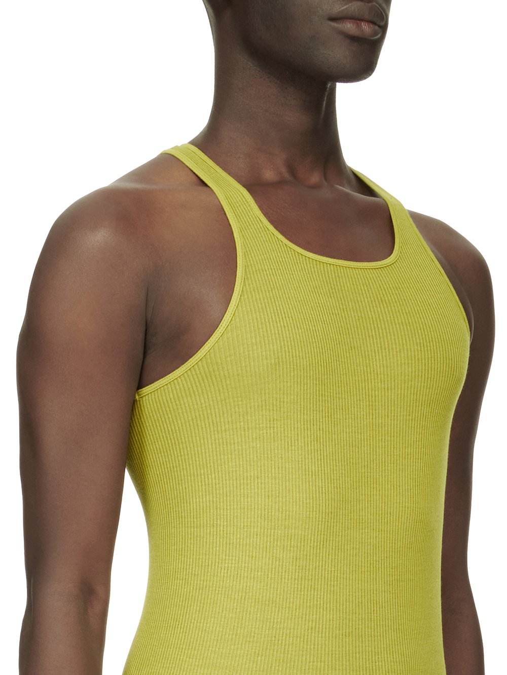 RICK OWENS FW23 LUXOR BASIC RIB TANK IN ACID YELLOW VISCOSE SILK RIB JERSEY