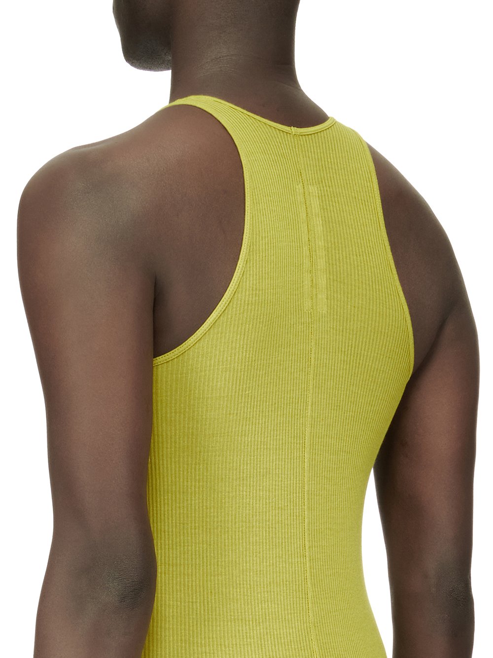 RICK OWENS FW23 LUXOR BASIC RIB TANK IN ACID YELLOW VISCOSE SILK RIB JERSEY