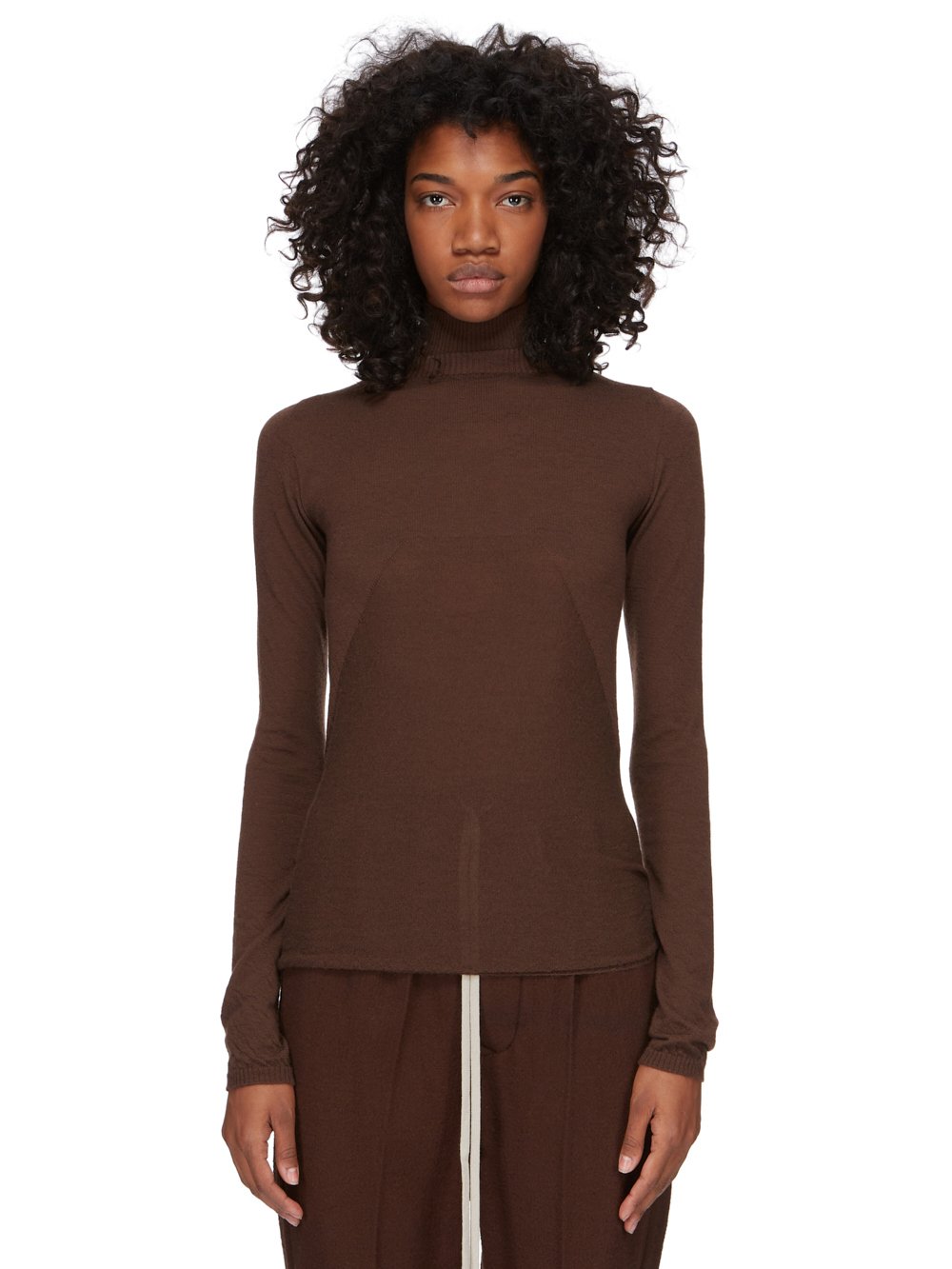 RICK OWENS FW23 LUXOR COLUMN LUPETTO IN BROWN LIGHTWEIGHT RASATO KNIT