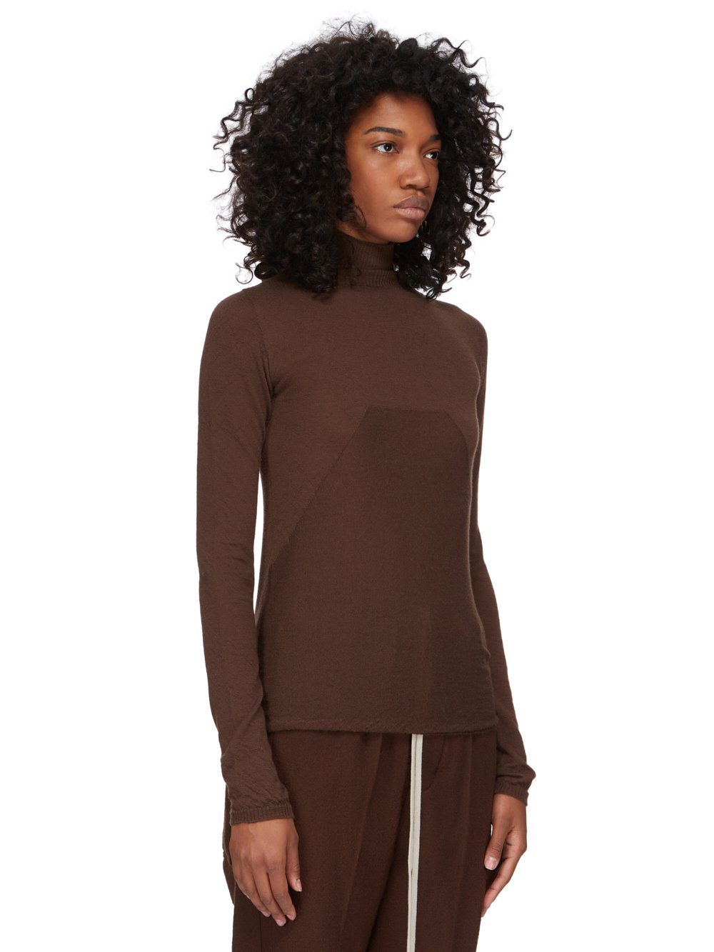 RICK OWENS FW23 LUXOR COLUMN LUPETTO IN BROWN LIGHTWEIGHT RASATO KNIT