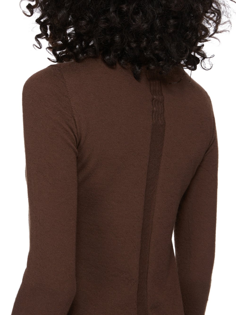 RICK OWENS FW23 LUXOR COLUMN LUPETTO IN BROWN LIGHTWEIGHT RASATO KNIT