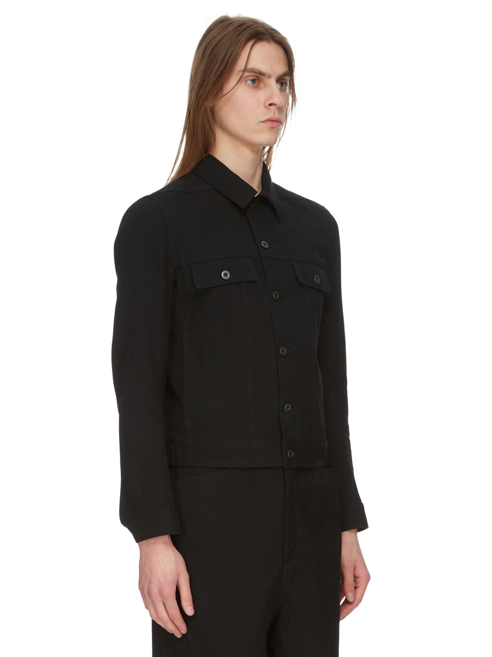 RICK OWENS FW23 LUXOR TRUCKER JKT IN BLACK COTTON DRILL