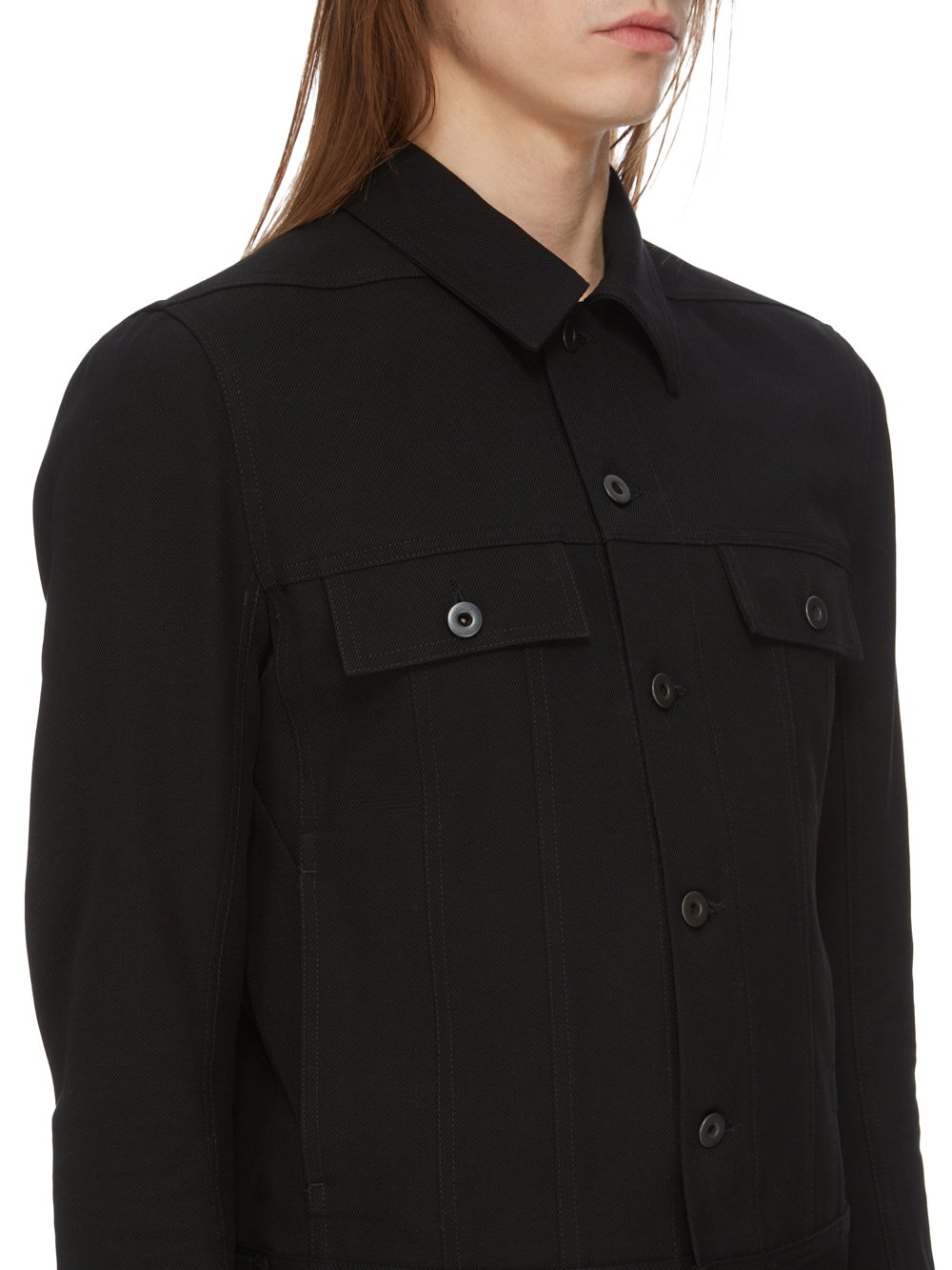 RICK OWENS FW23 LUXOR TRUCKER JKT IN BLACK COTTON DRILL