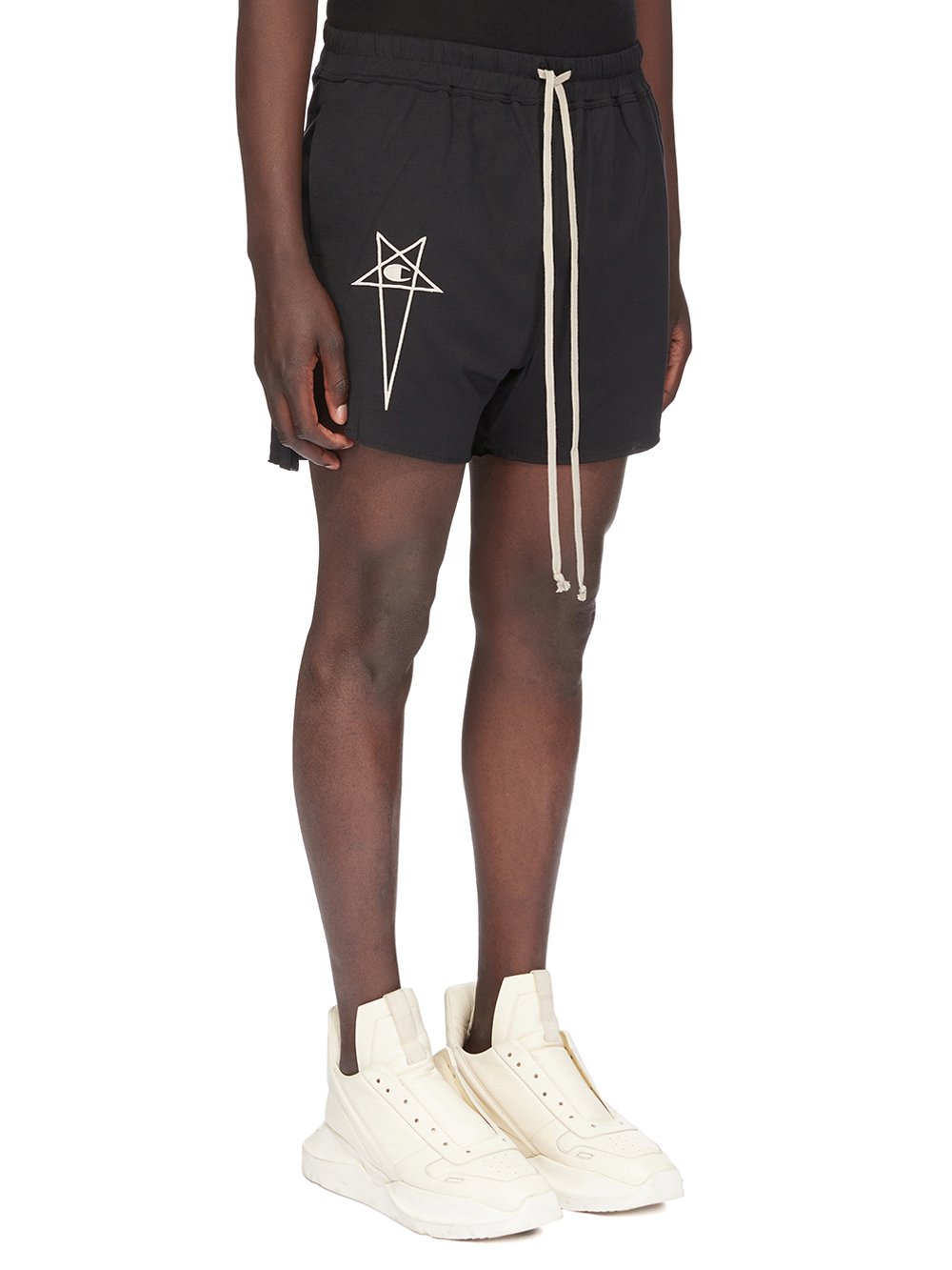 CHAMPION X RICK OWENS DOLPHIN BOXERS IN BLACK MEDIUM WEIGHT COTTON JERSEY 