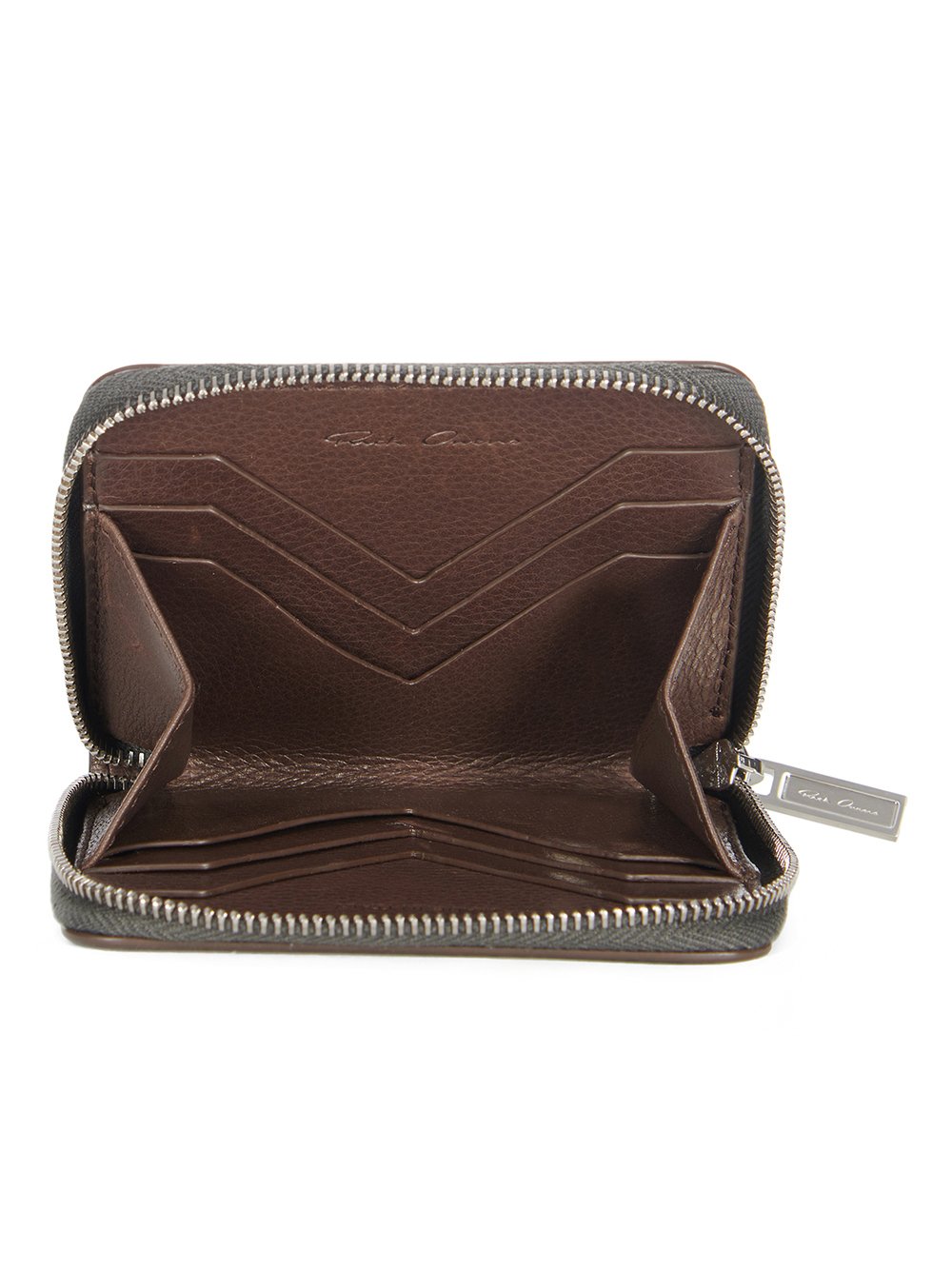 RICK OWENS FW23 LUXOR ZIPPED WALLET IN BROWN SOFT GRAIN COW LEATHER