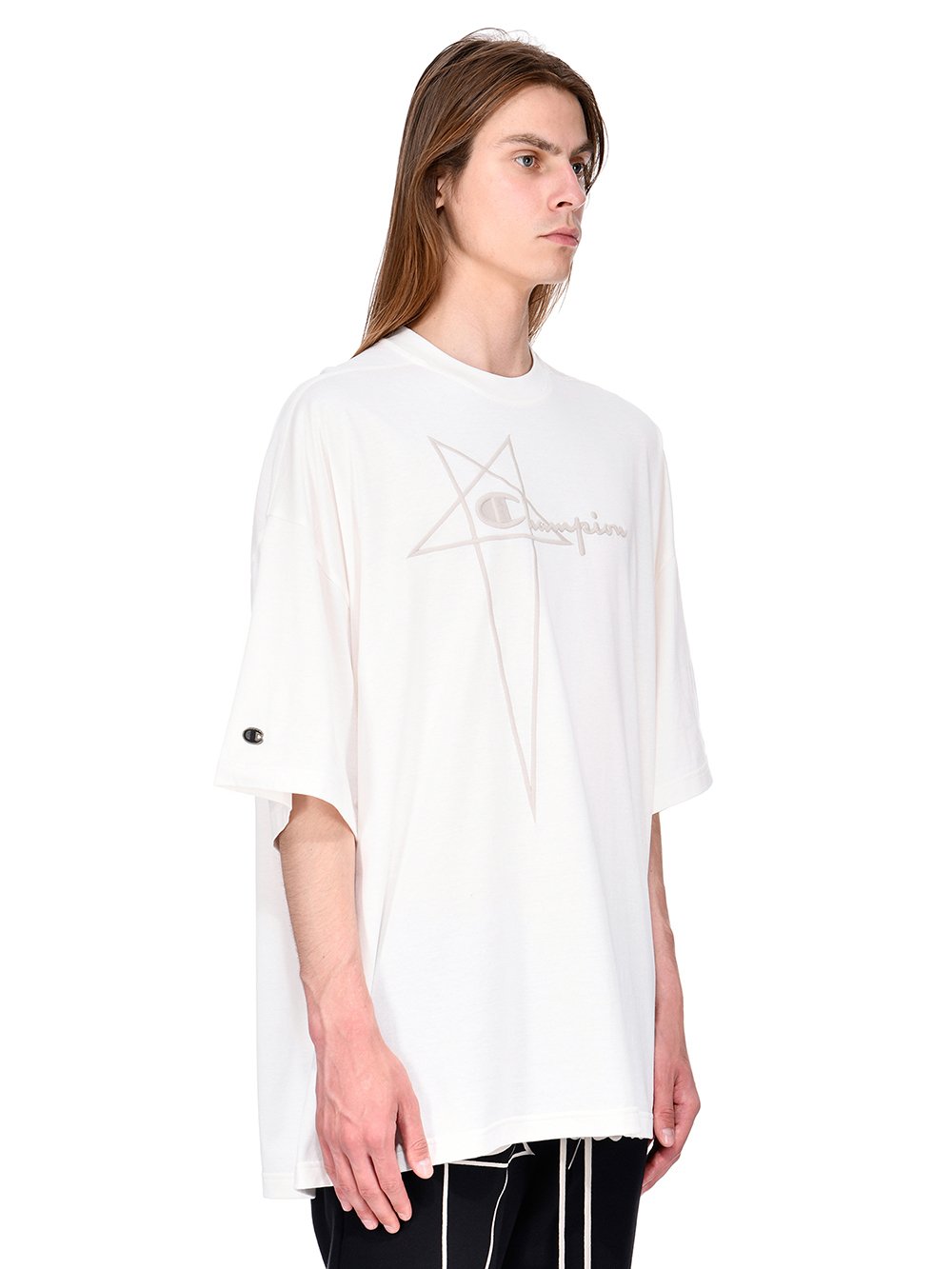 CHAMPION X RICK OWENS TOMMY T IN MILK WHITE MEDIUM WEIGHT COTTON JERSEY 