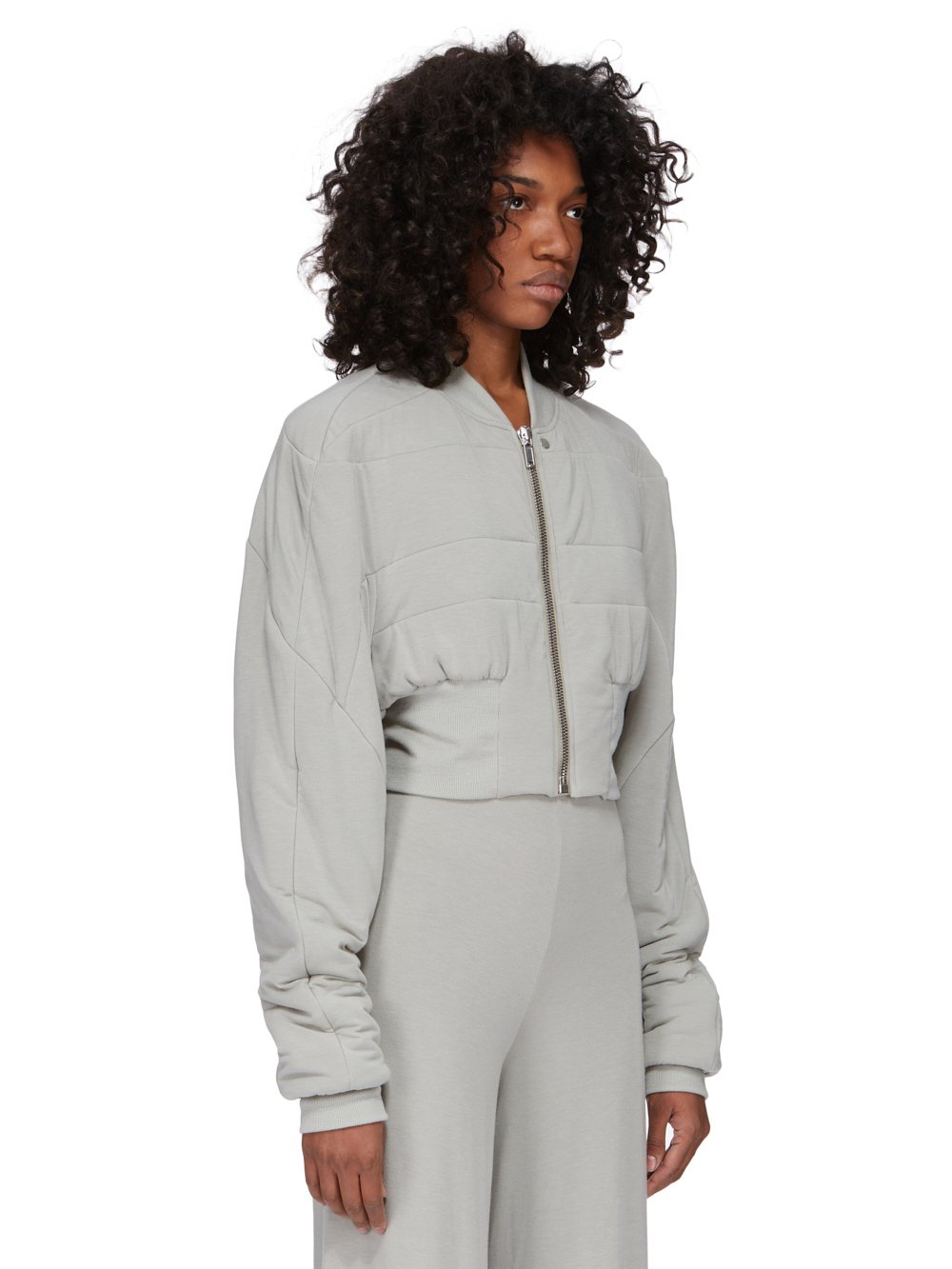 RICK OWENS LILIES FW23 LUXOR COLLAGE BOMBER IN PEARL MODAL CASHMERE JERSEY