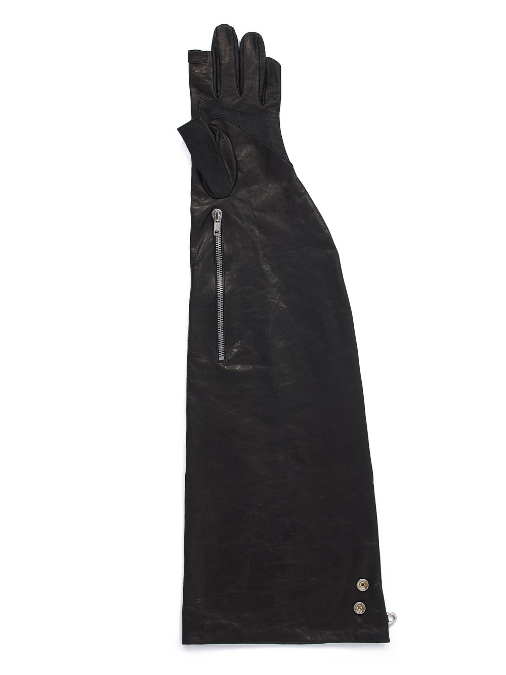 RICK OWENS FW23 LUXOR RUNWAY ZIP POCKET GLOVES IN BLACK SUGAR CALF LEATHER