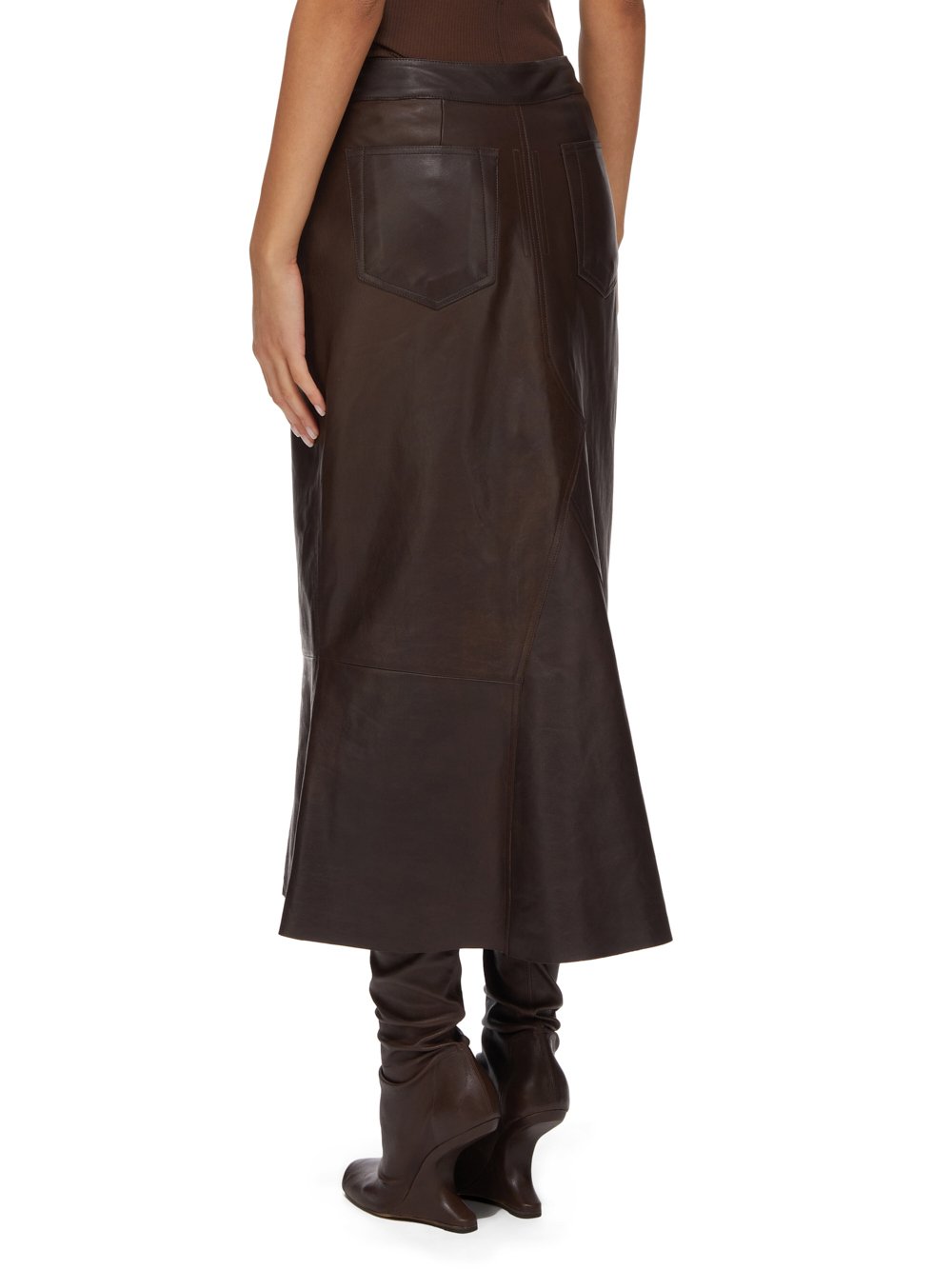 RICK OWENS FW23 LUXOR GODET SKIRT IN BROWN VEG NAPPA LAMB