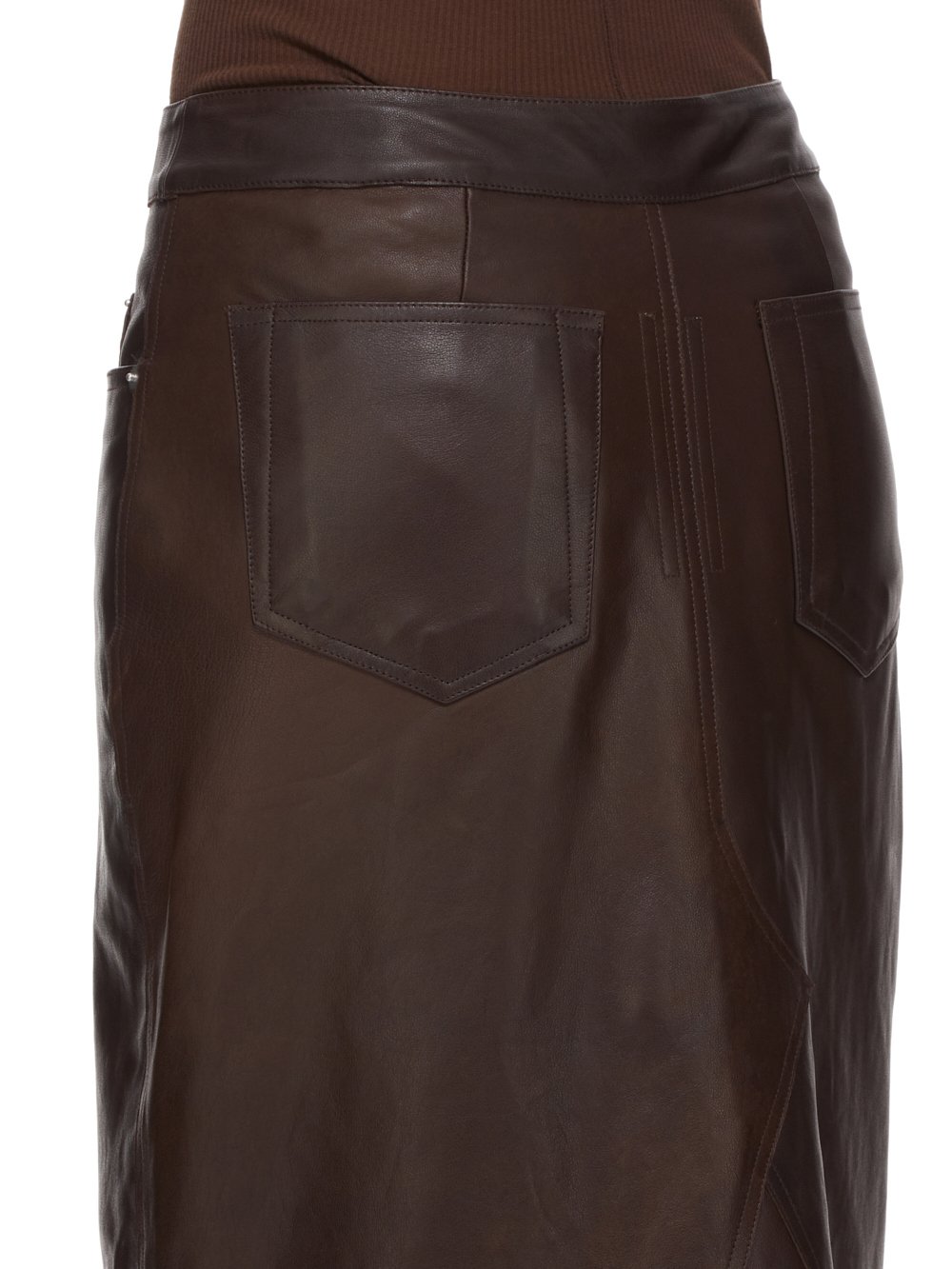 RICK OWENS FW23 LUXOR GODET SKIRT IN BROWN VEG NAPPA LAMB