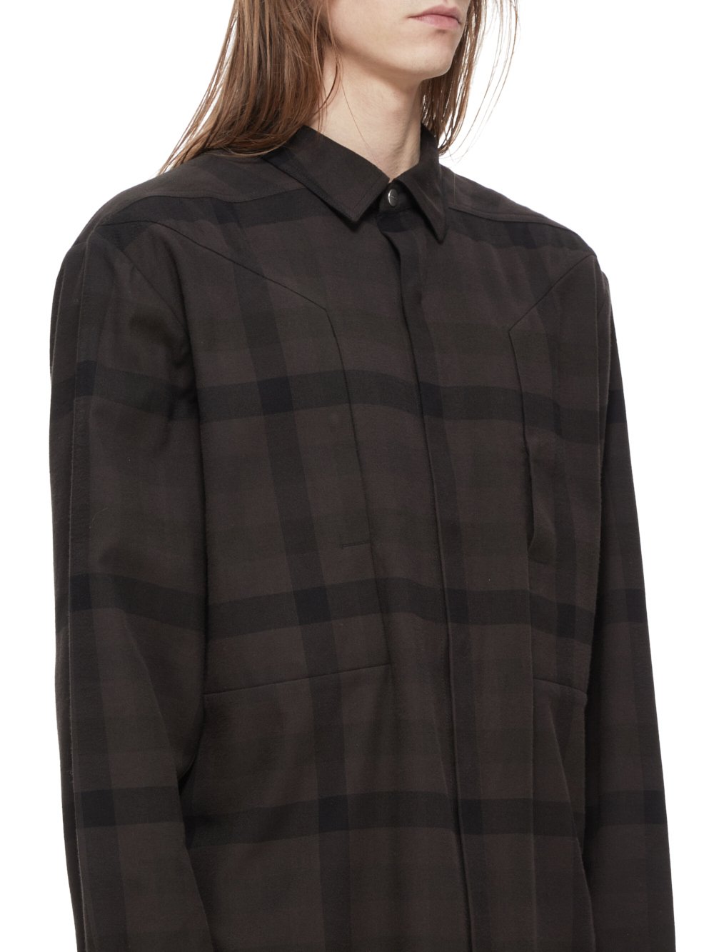 RICK OWENS FW23 LUXOR JUMBO FOGPOCKET OUTERSHIRT IN COTTON PLAID