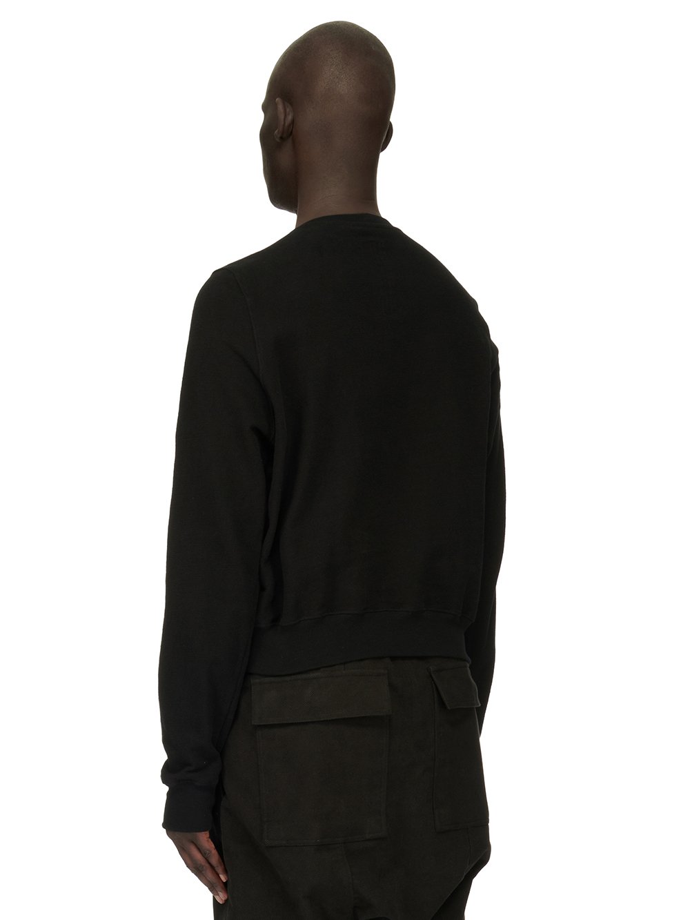 RICK OWENS FW23 LUXOR CROPPED CREWNECK SWEAT IN BLACK BIGARZATO JERSEY 