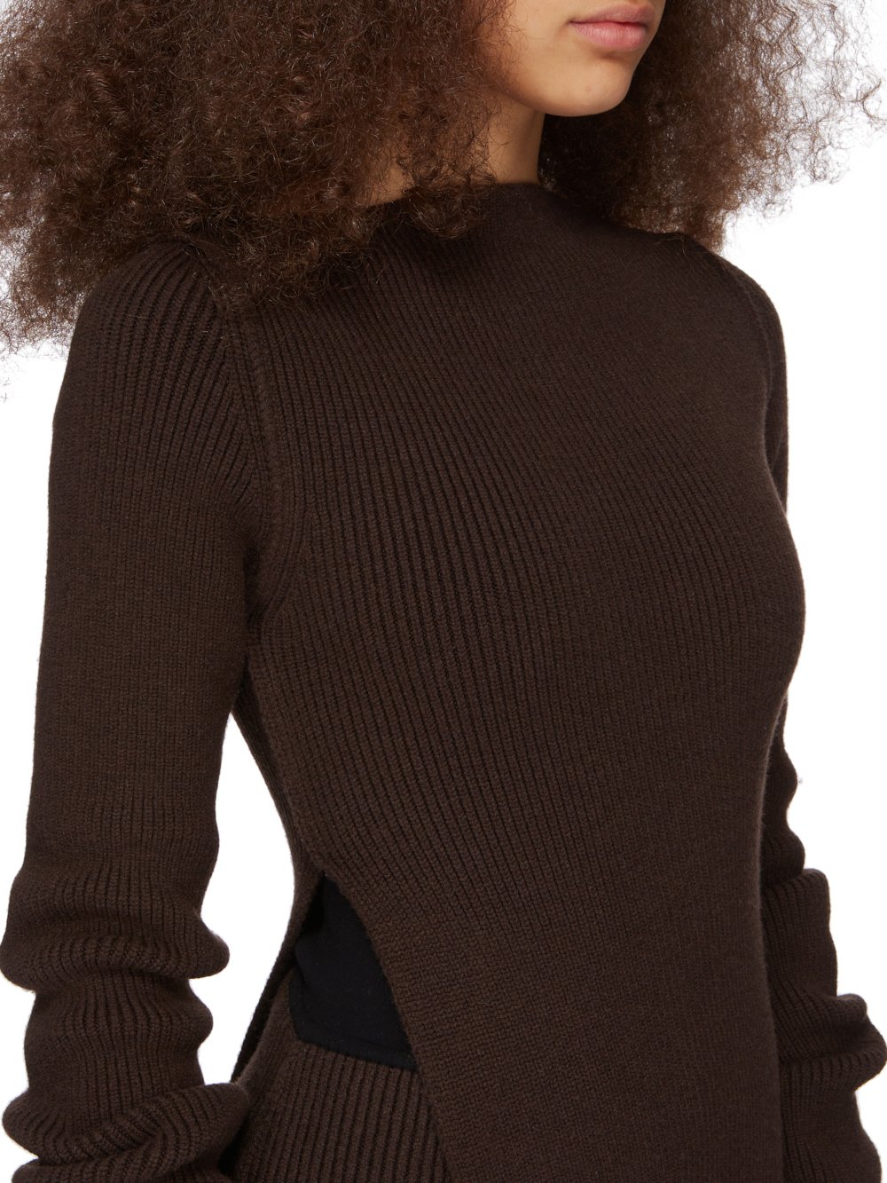 RICK OWENS FW23 LUXOR RUNWAY LONG TOP IN BROWN HEAVY RIB RECYCLED CASHMERE