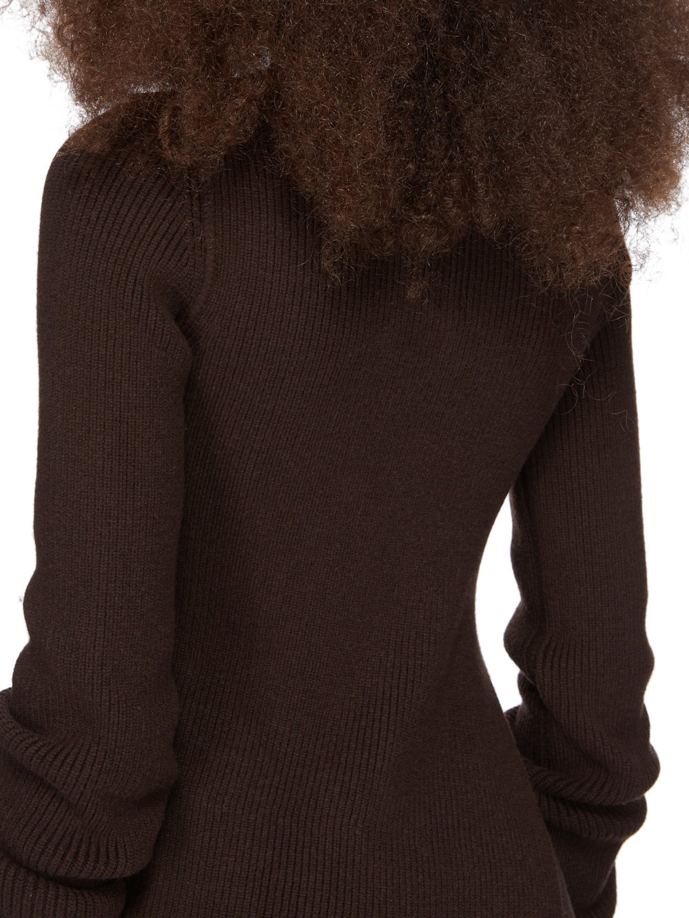 RICK OWENS FW23 LUXOR RUNWAY LONG TOP IN BROWN HEAVY RIB RECYCLED CASHMERE