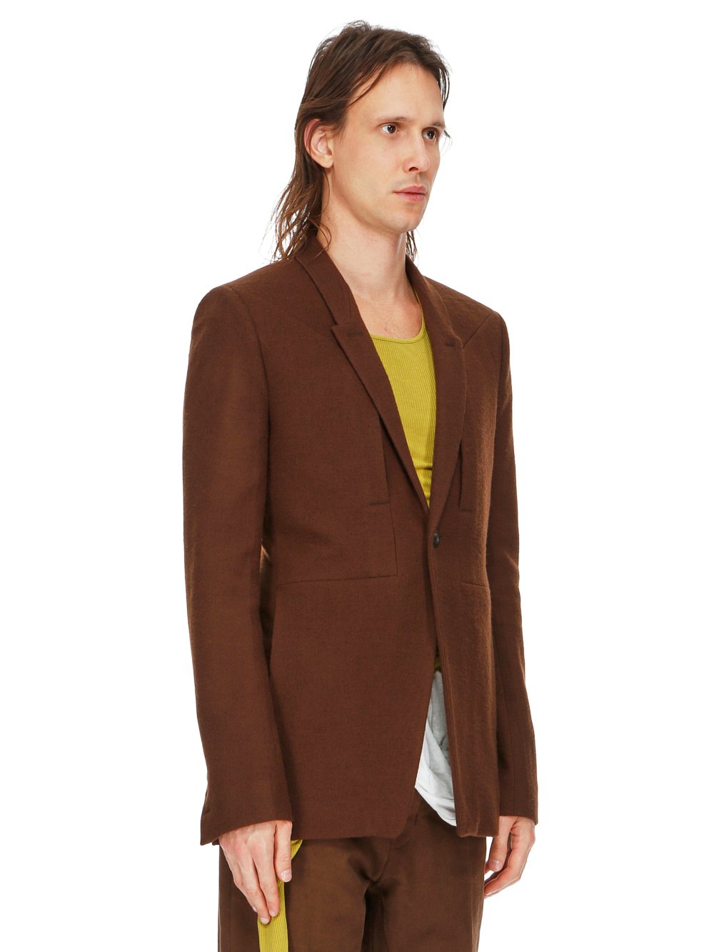 RICK OWENS FW23 LUXOR SOFT SOFT BLAZER IN BROWN SOFT WOOL FLANNEL