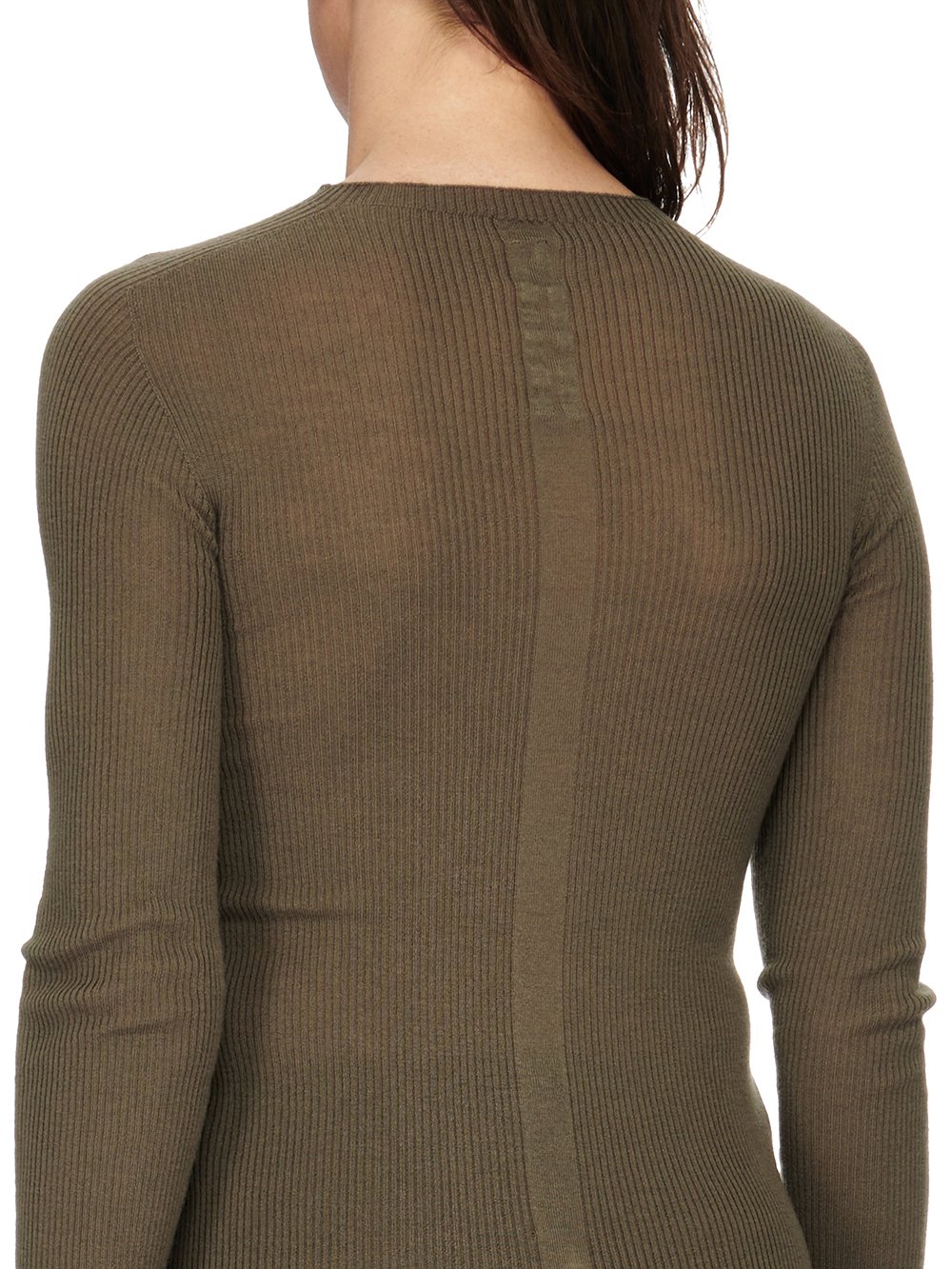 RICK OWENS FW23 LUXOR RIBBED ROUND NECK IN DUST GREY LIGHTWEIGHT RIBBED KNIT