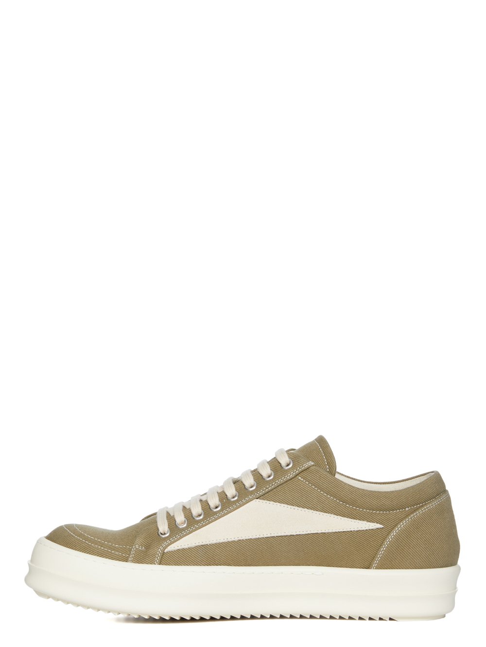 DRKSHDW FW23 LUXOR VINTAGE SNEAKS IN PALE GREEN AND MILK 13OZ OVERDYED DENIM