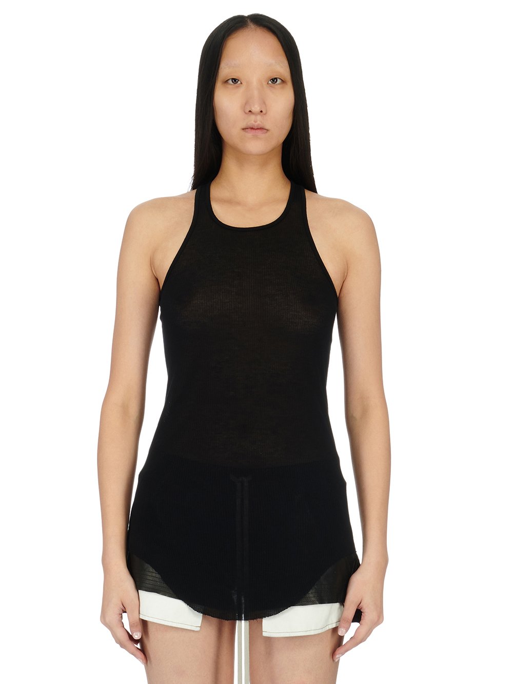 RICK OWENS FW23 LUXOR RUNWAY BASIC RIB TANK IN VISCOSE SILK RIB JERSEY