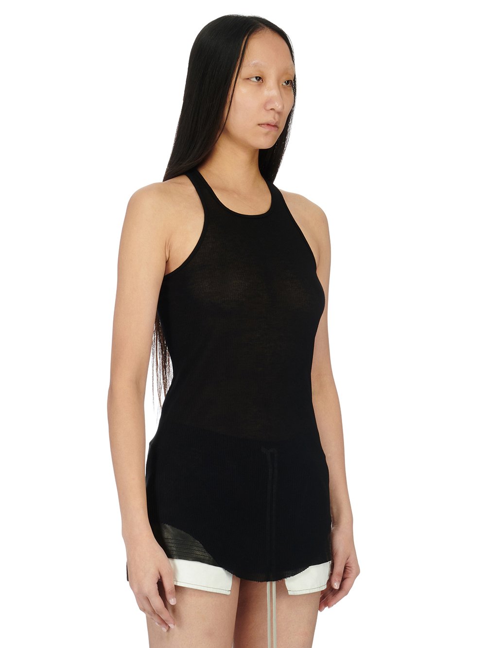 RICK OWENS FW23 LUXOR RUNWAY BASIC RIB TANK IN VISCOSE SILK RIB JERSEY