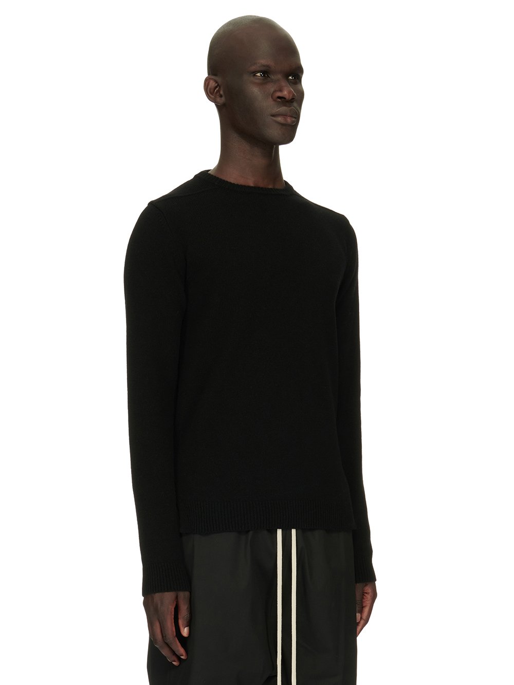 RICK OWENS FW23 LUXOR BIKER ROUND NECK IN BLACK RECYCLED CASHMERE KNIT