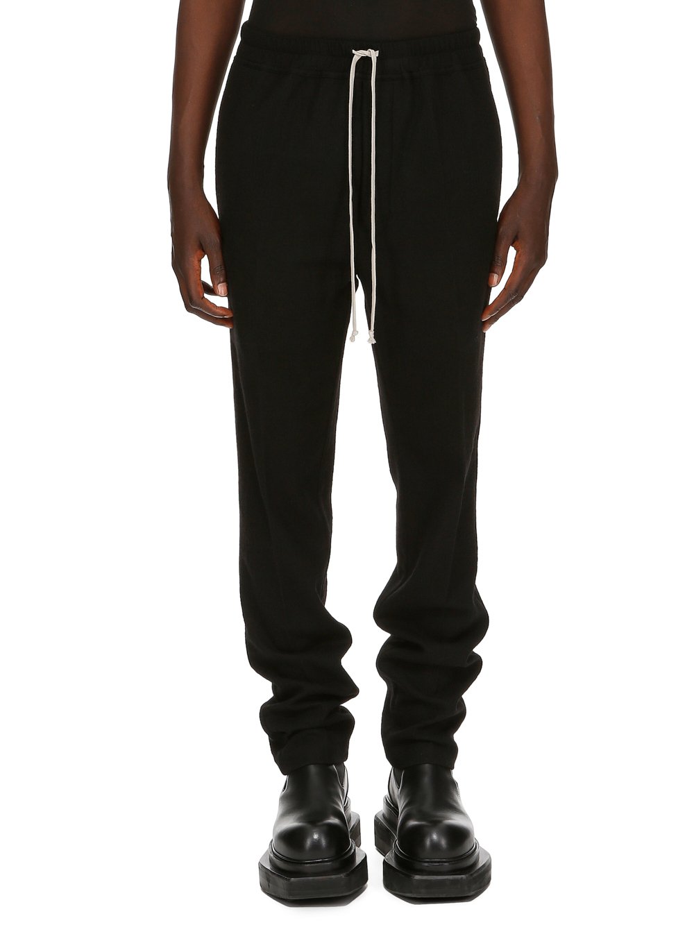 RICK OWENS FW23 LUXOR DRAWSTRING LONG IN  BLACK SOFT WOOL FLANNEL