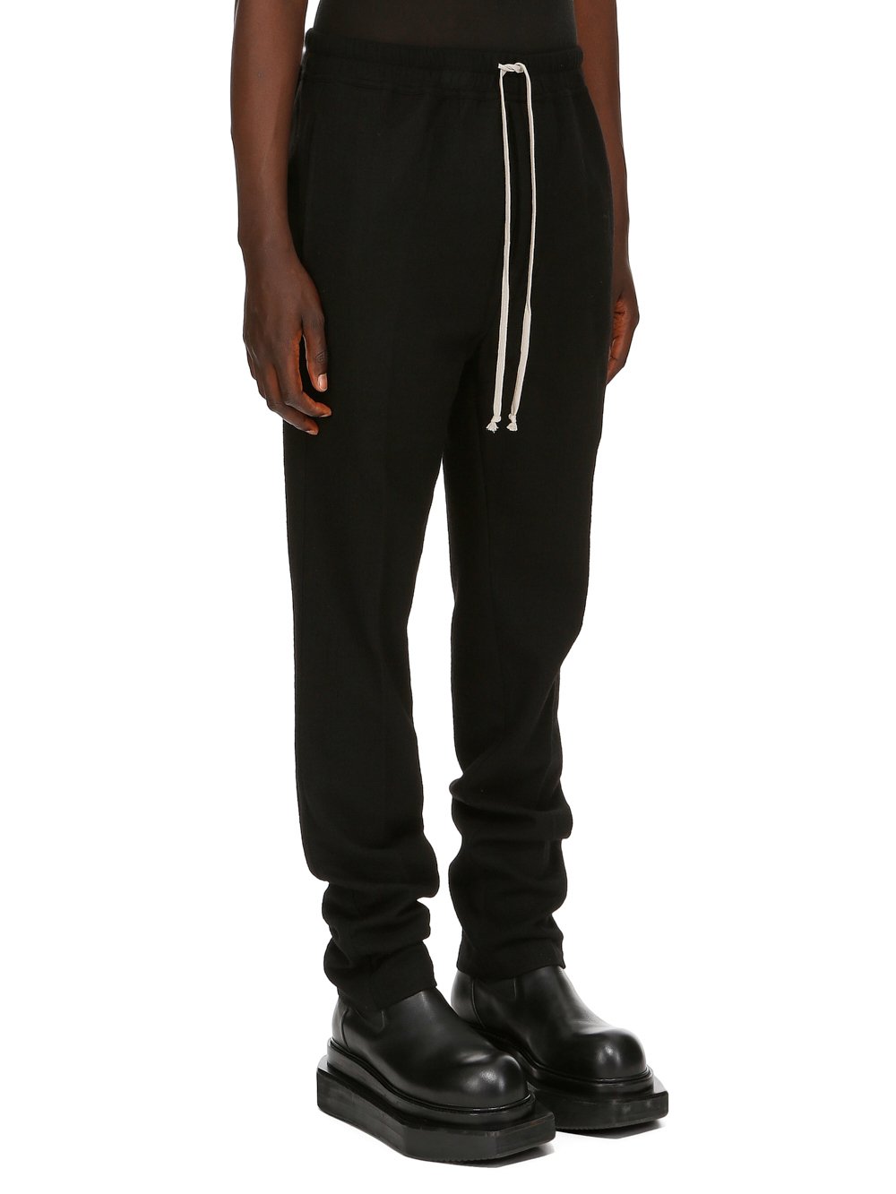 RICK OWENS FW23 LUXOR DRAWSTRING LONG IN  BLACK SOFT WOOL FLANNEL