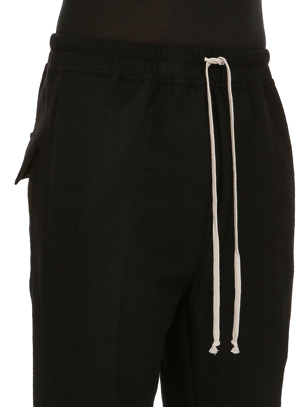 RICK OWENS FW23 LUXOR DRAWSTRING LONG IN  BLACK SOFT WOOL FLANNEL