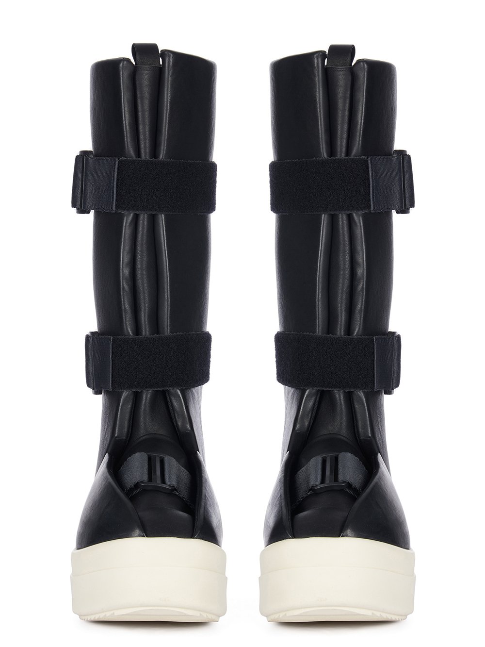 RICK OWENS FW23 LUXOR KNEE HIGH SPLINT SNEAKS IN BLACK AND MILK FULL GRAIN CALF LEATHER