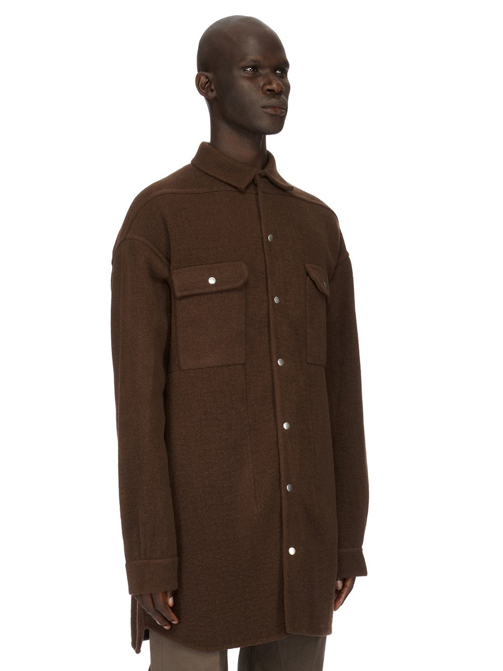 RICK OWENS FW23 LUXOR OVERSIZED OUTERSHIRT IN BROWN DOUBLE CASHMERE