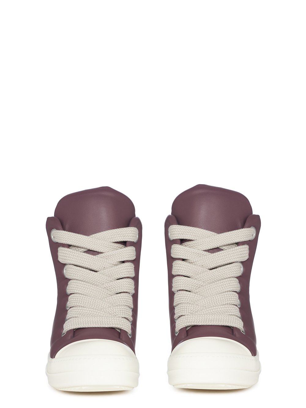 RICK OWENS FW23 LUXOR JUMBO LACE PADDED SNEAKERS IN AMETHYST AND MILK PEACHED LAMBSKIN